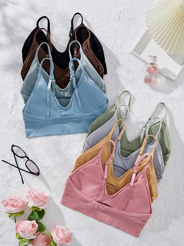 Women's Solid Color Wireless Bralette, Adjustable Strap Lingerie Top, Soft Comfy Breathable Underwear for Daily Wear, Women's Lingerie for All Seasons