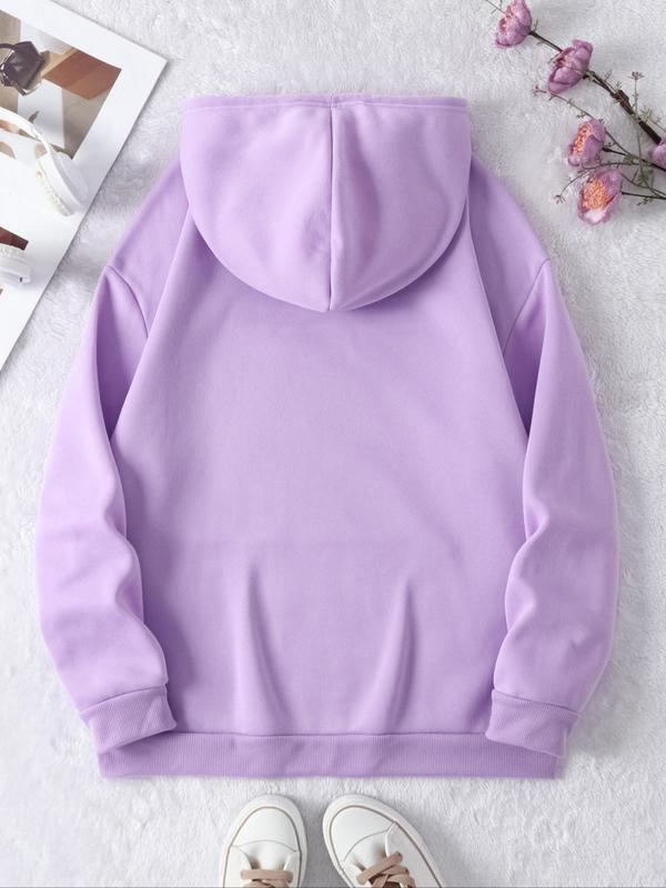 Women's Thermal Lined Cartoon Graphic Print Drop Shoulder Drawstring Pocket Hoodie, Mean Girls Casual Long Sleeve Hooded Sweatshirt, Ladies Fall & Winter Clothes for Daily Wear