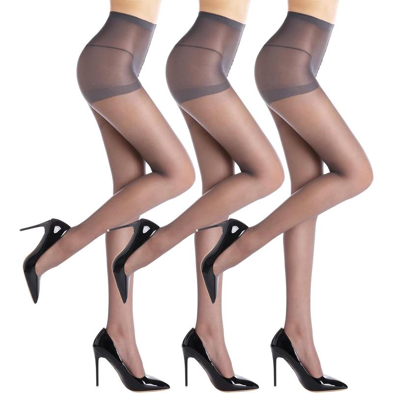 3 Pairs Women'S Sheer Tights - 20D Control Top Pantyhose with Reinforced Toes G&Y