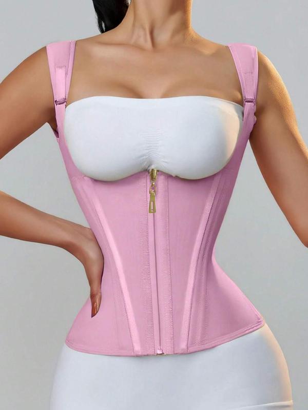 Women's Solid Zipper Front Waist Trainer, Tummy Control Waist Shaper Sports Support for Women, Body Shapewear Corset, Sports & Outdoor Clothes Accessories for Daily Workout