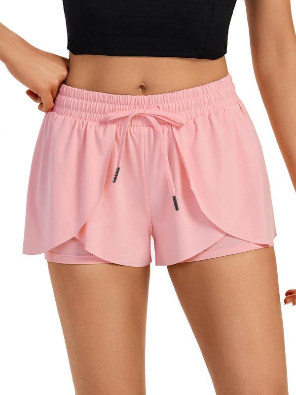 Women's Plain 2 in 1 Drawstring Waist Skorts, Summer Clothes Women, Casual Comfort High Waist Wrap Shorts with Liner, Fall Clothes, Summer Outfits, Shorts for Women, Back To School Clothes, Ladies Summer Bottoms for Daily Athletic Running Gym Wear