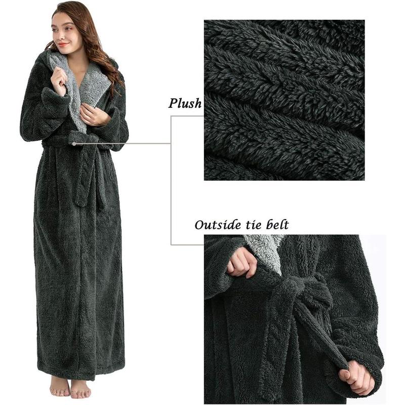 Robes for Women with Hood Long Soft Warm Full Length Bathrobes Luxurious Plush Fleece Winter Robes