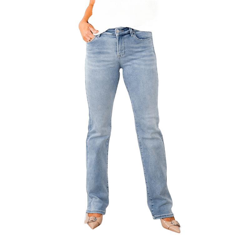 Risen  Mid Rise Medium Wash Long Straight Leg Jeans