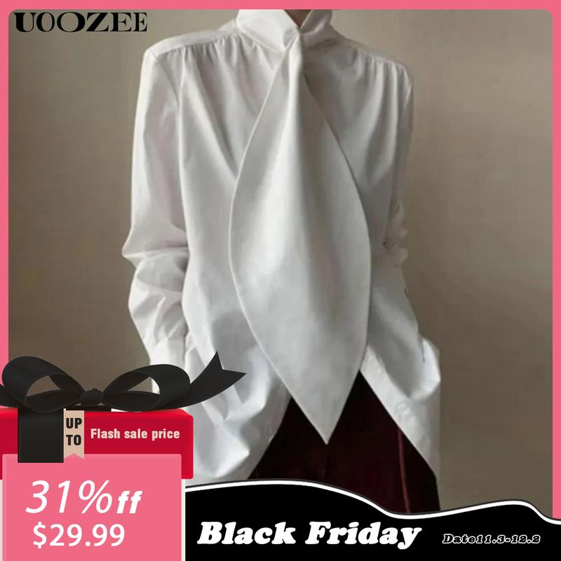 UOOZEE Women's White Loose Designer Top - Comfortable, non-stretchy fabric for an effortless everyday style, suitable for commuting, fashion street shots, parties sleeve blouse