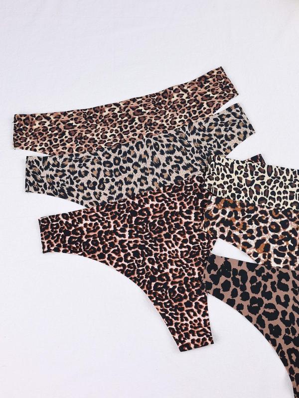 Women's 6pcs Leopard Print Panty, Comfy Breathable Seamless Knicker, Comfy and Stretchy Seamless Briefs for Women, Women's Underwear For All Seasons