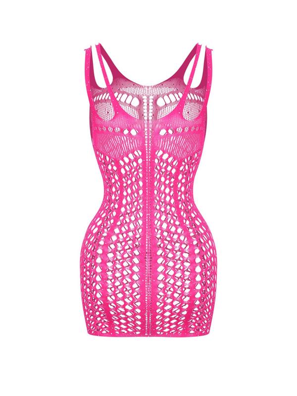 Women's Solid Color Hollow Out Sheer Fishnet Lingerie Bodysuit, Sexy Comfy Breathable High Waist Teddy Lingerie for Daily Wear, Women's Underwear for All Seasons