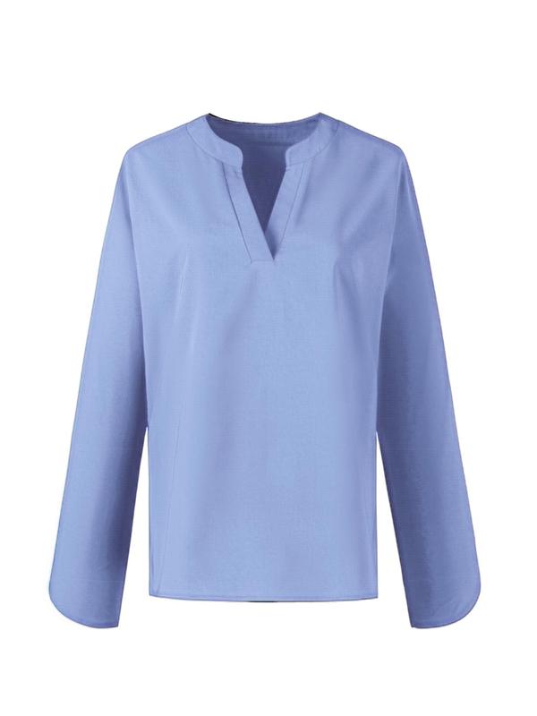 Women's Plain Notched Neck Blouse, Fall Clothing Women, Casual Long Sleeve Top for Daily Wear, Ladies Clothes for All Seasons