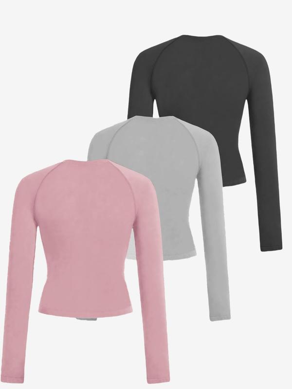 Women's Solid Round Neck Raglan Sleeve Sports Thermal Underwear Top, Casual Comfy Breathable Long Sleeve Top for Fall & Winter, Ladies Sportswear for Indoor Outdoor Wear