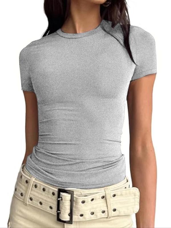 Women's Plain Round Neck Lounge Tee, Casual Basic Short Sleeve T-shirt for Daily Wear, Women's Nightwear, Summer Clothes, Ladies Sleepwear, Back To School Wear, Summer Wear 2024, Everyday Feminine Wear