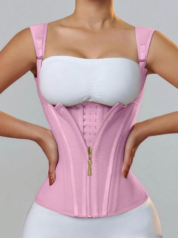 Women's Solid Zipper Front Waist Trainer, Tummy Control Waist Shaper Sports Support for Women, Body Shapewear Corset, Sports & Outdoor Clothes Accessories for Daily Workout