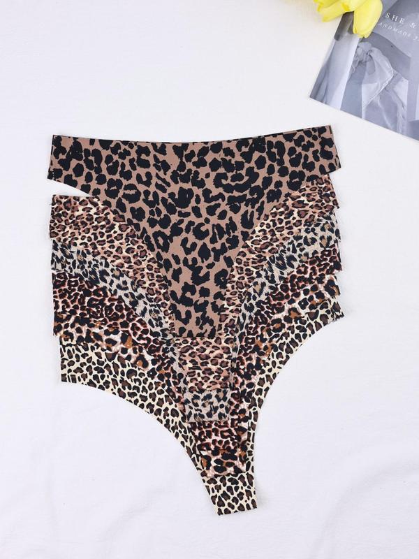 Women's 6pcs Leopard Print Panty, Comfy Breathable Seamless Knicker, Comfy and Stretchy Seamless Briefs for Women, Women's Underwear For All Seasons