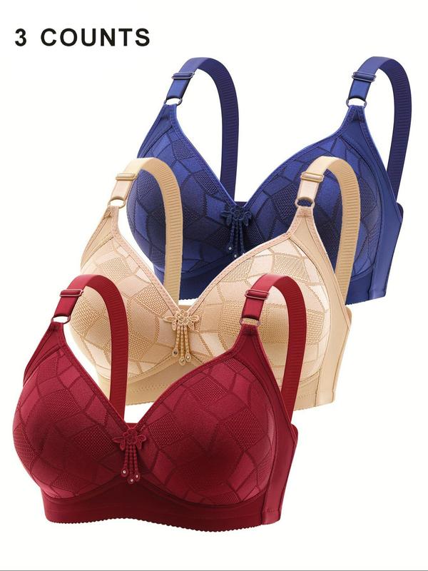  Women's Solid Color Appliques Decor Wireless Push Up Bra, Adjustable Strap Balconette Unlined Bralettes, Soft Comfy Breathable Underwear for Women, Bras for Women