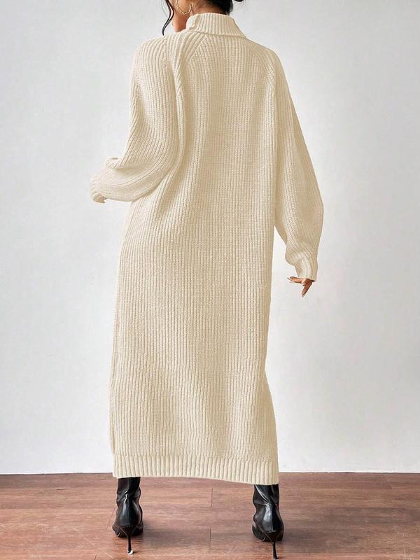 Women's Solid Raglan Sleeve Turtle Neck Sweater Dress, Casual Long Sleeve Jumper Dress for Fall & Winter, Women's Knitwear for Daily Wear