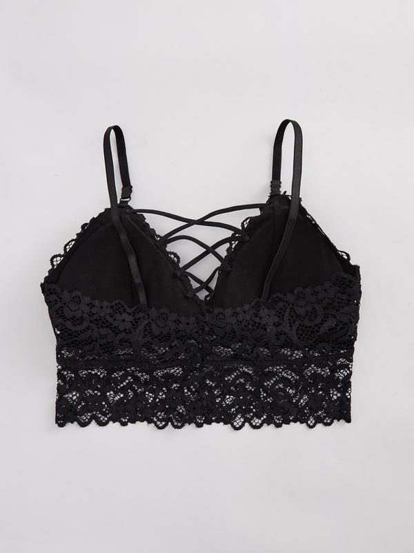 Women's Solid Floral Lace Criss Cross Adjustable Strap Bra, Casual Soft Comfortable Lingerie Top for All Seasons Daily Wear, Women's Underwear