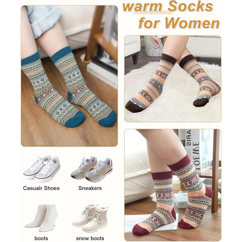 5 Pack Womens Wool Socks Winter Warm Socks Thick Knit Cabin Cozy Crew Soft Socks Gifts for Women