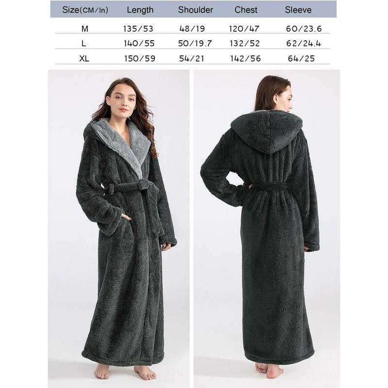 Robes for Women with Hood Long Soft Warm Full Length Bathrobes Luxurious Plush Fleece Winter Robes