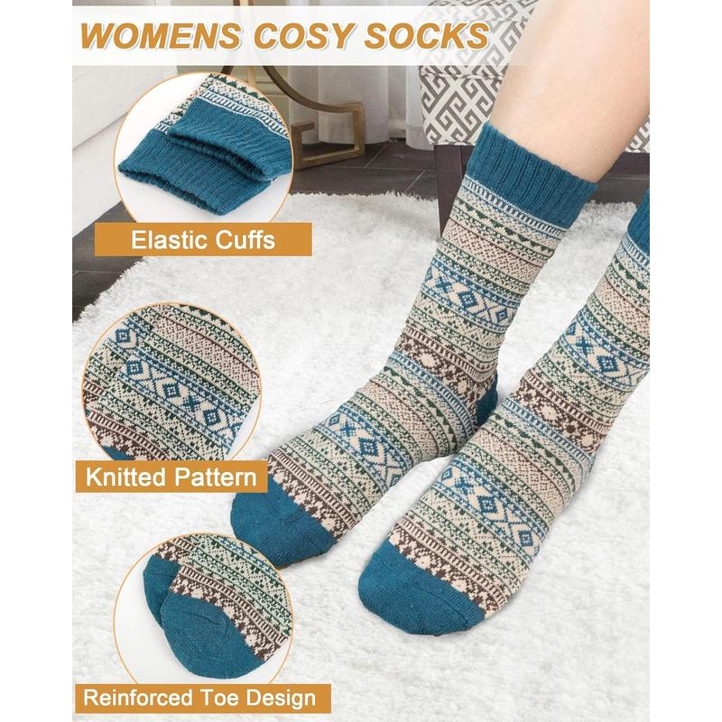 5 Pack Womens Wool Socks Winter Warm Socks Thick Knit Cabin Cozy Crew Soft Socks Gifts for Women