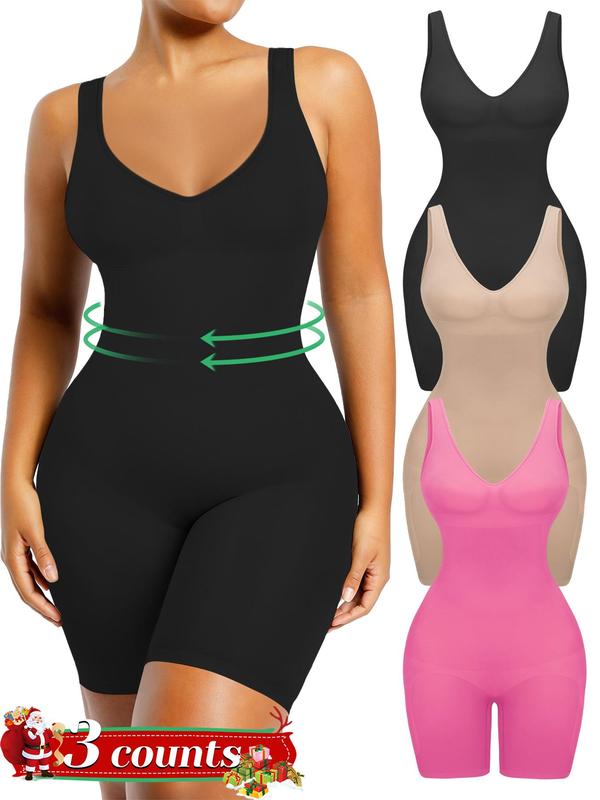 2Pcs Shapewear Bodysuit for Women, Tummy Control V Neck Butt Lifting Bodycon Romper, Backless Seamless Sexy One Piece Shorts, Black Friday All Saints' Day Chrismas