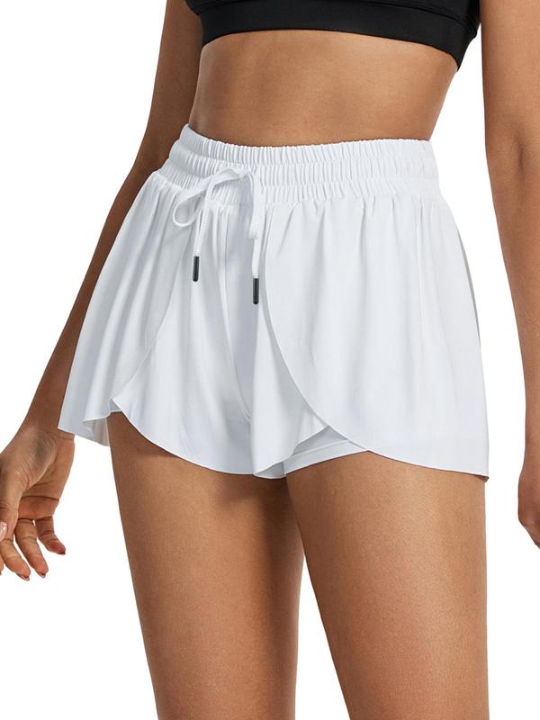 Women's Plain 2 in 1 Drawstring Waist Skorts, Summer Clothes Women, Casual Comfort High Waist Wrap Shorts with Liner, Fall Clothes, Summer Outfits, Shorts for Women, Back To School Clothes, Ladies Summer Bottoms for Daily Athletic Running Gym Wear