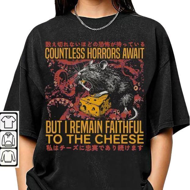 Faithful To The Cheese Shirt, Vintage Japanese Horror Rat Graphic T-shirt, Tokyo Weird Streetwear Gifts Unisex