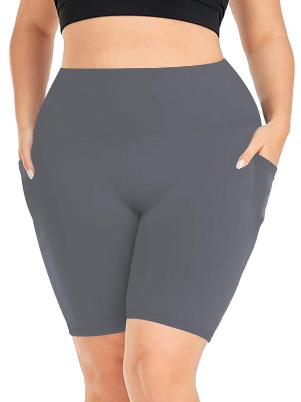 Plus Size Pocket High Waist Short Leggings, Casual High Stretch Seamless Skinny Shorts, Back To School Outfits, Summer Clothes Women, Lady's Bottoms