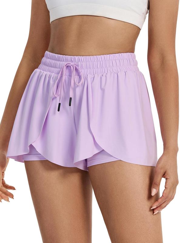 Women's Plain 2 in 1 Drawstring Waist Skorts, Summer Clothes Women, Casual Comfort High Waist Wrap Shorts with Liner, Fall Clothes, Summer Outfits, Shorts for Women, Back To School Clothes, Ladies Summer Bottoms for Daily Athletic Running Gym Wear