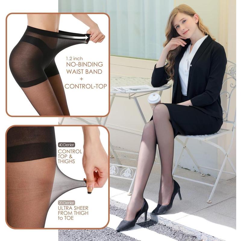 3 Pairs Women'S Sheer Tights - 20D Control Top Pantyhose with Reinforced Toes G&Y