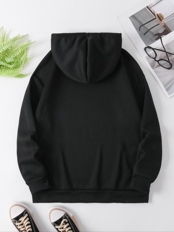 Women's Thermal Lined Cartoon Graphic Print Drop Shoulder Drawstring Pocket Hoodie, Mean Girls Casual Long Sleeve Hooded Sweatshirt, Ladies Fall & Winter Clothes for Daily Wear