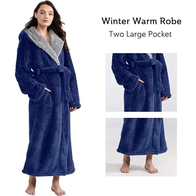 Robes for Women with Hood Long Soft Warm Full Length Bathrobes Luxurious Plush Fleece Winter Robes