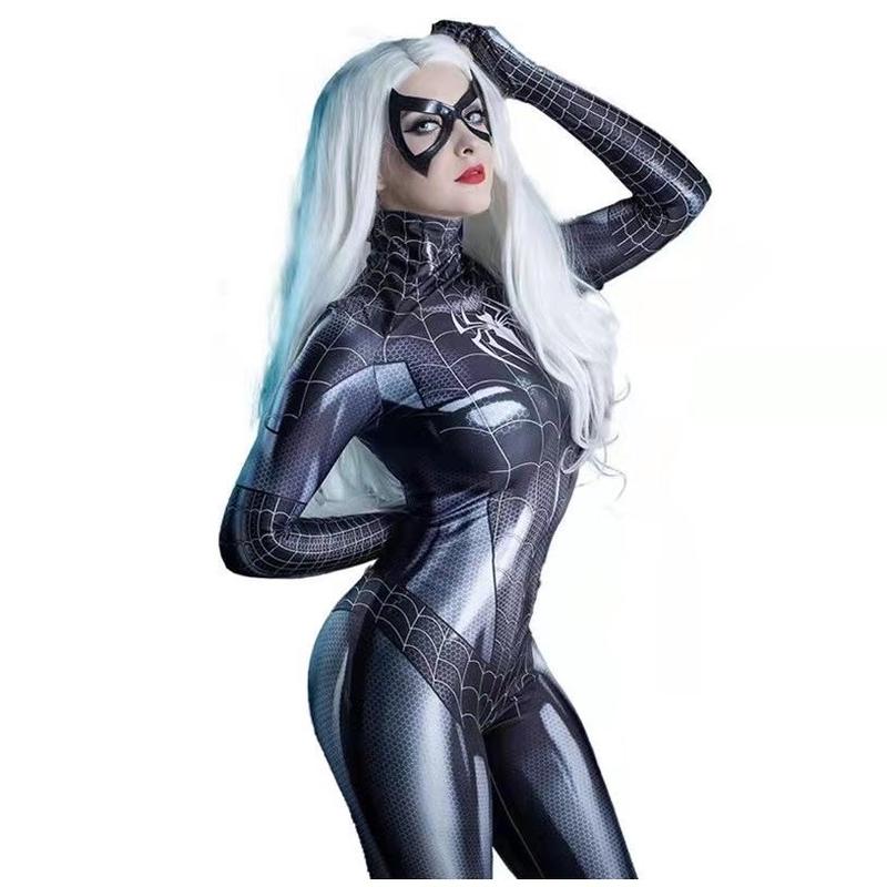 Upgraded Miss Spider Web Cosplay Sexy Womenswear Soft Tops Underwear Zipper Round Neck Tight Lady Halloween Costume spider costume  Bodysuit