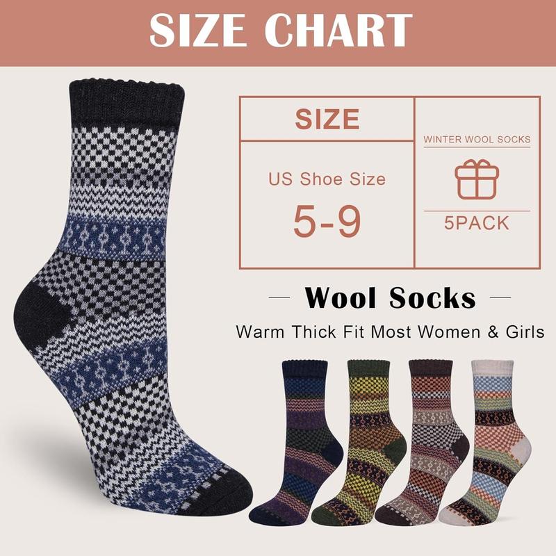 5 Pack Womens Wool Socks Winter Warm Socks Thick Knit Cabin Cozy Crew Soft Socks Gifts for Women