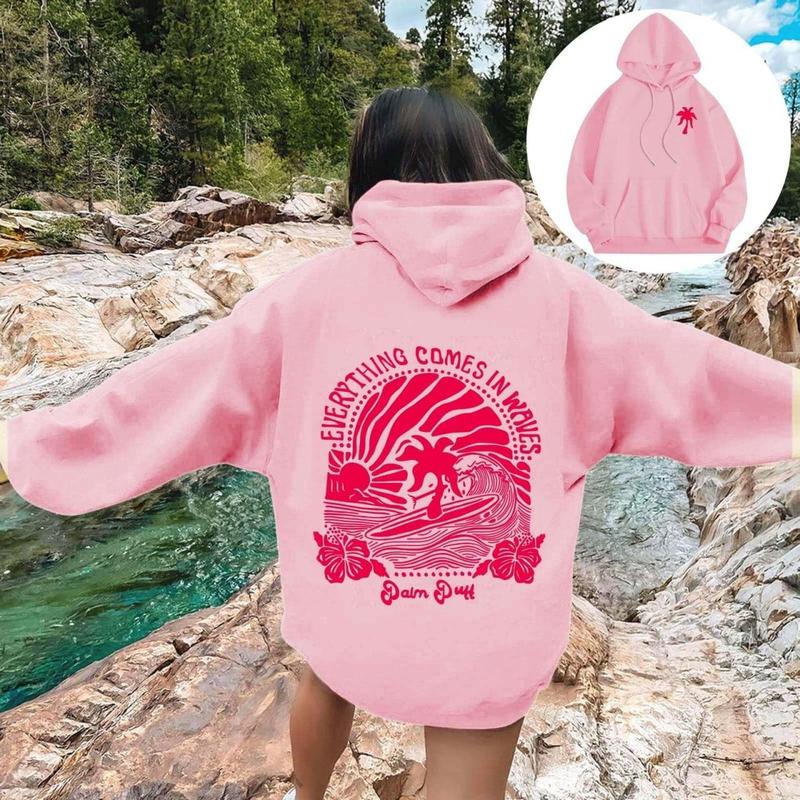 Pink palm shirt, Unisex Pullover Hoodie – Cozy, Stylish Casual Wear. Gift for Teens and Adults, Gift For Him Her, Everything Comes In Waves Hoodie