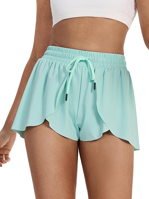 Women's Plain 2 in 1 Drawstring Waist Skorts, Summer Clothes Women, Casual Comfort High Waist Wrap Shorts with Liner, Fall Clothes, Summer Outfits, Shorts for Women, Back To School Clothes, Ladies Summer Bottoms for Daily Athletic Running Gym Wear