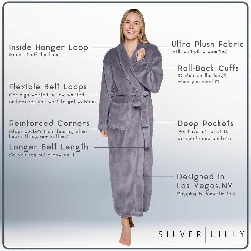 Womens Plush Fleece Bath Robe, Fluffy Long Bathrobe, Great Gift for Mother's Day, Grandma, Dghter, Sister, Wife, Friend