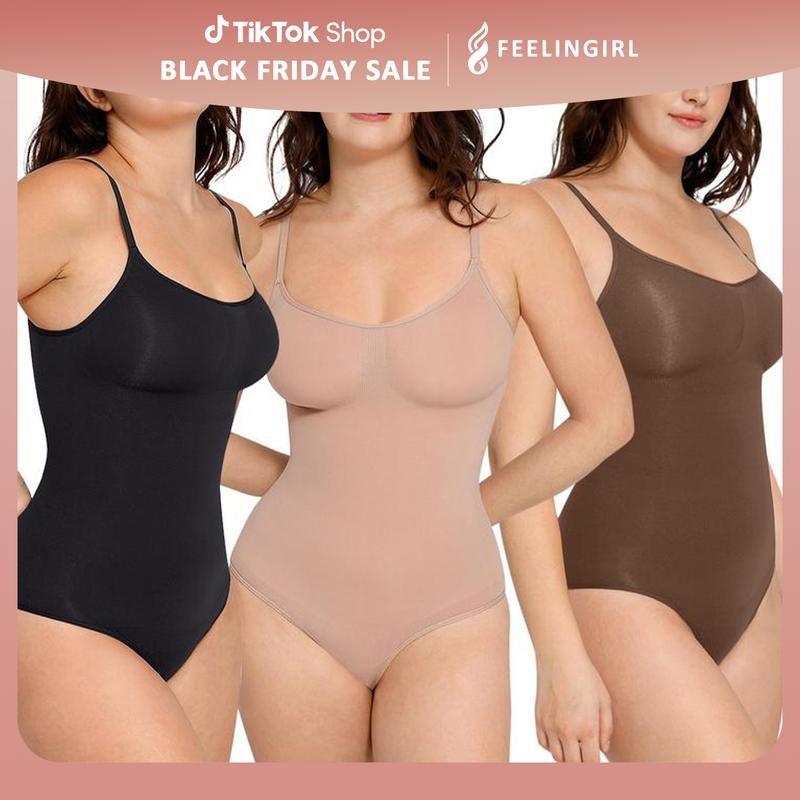 FeelinGirl Seamless Covered Bust Jumpsuit Thong Bodysuit-tts Fit Womenswear Breathable  Comfort Shaper 4 Nylon Hip