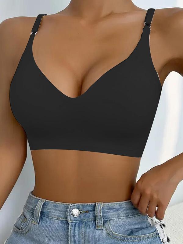 Women's Back To School Solid Color Adjustable Strap Padded Wireless Bra, Fall Clothes, Comfortable Breathable Seamless Push Up Lingerie Top for Fall, Lady Lingerie for Fall, Fall Wear 2024