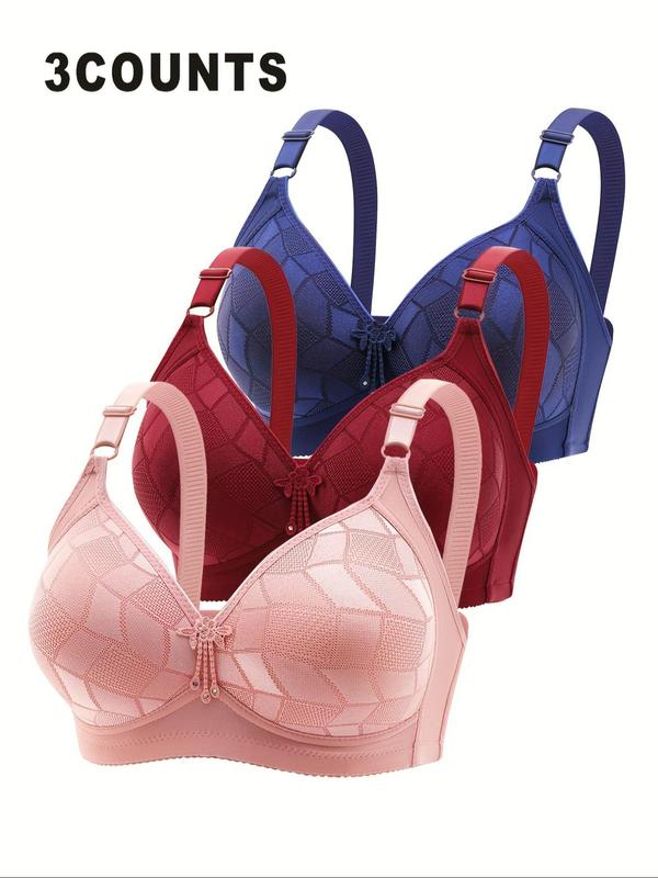  Women's Solid Color Appliques Decor Wireless Push Up Bra, Adjustable Strap Balconette Unlined Bralettes, Soft Comfy Breathable Underwear for Women, Bras for Women