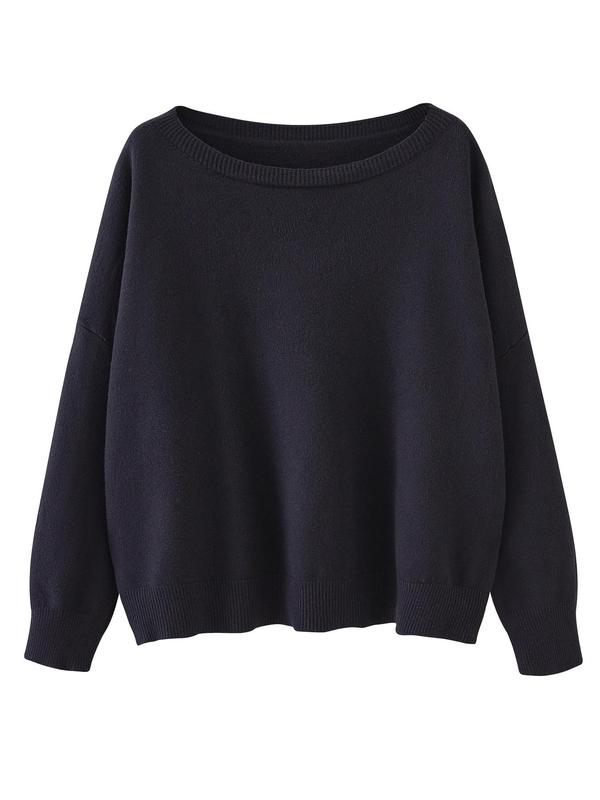 Women's Chic Plain Scoop Neck Knitted Long Sleeve Sweater, Lady Basic Comfort Drop Shoulder Crewneck Knitting Back To School Jumper, Fall Clothes, 2024 Knitwear Clothes, Womenswear, Fall Outfits, Earthtone Fallfreshness, Vintage Clothing