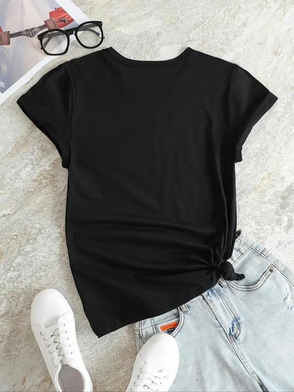 Women's Paris City Graphic Print Round Neck Tee, Fashion Casual Short Sleeve T-shirt, Ladies Summer Clothes for Daily Wear