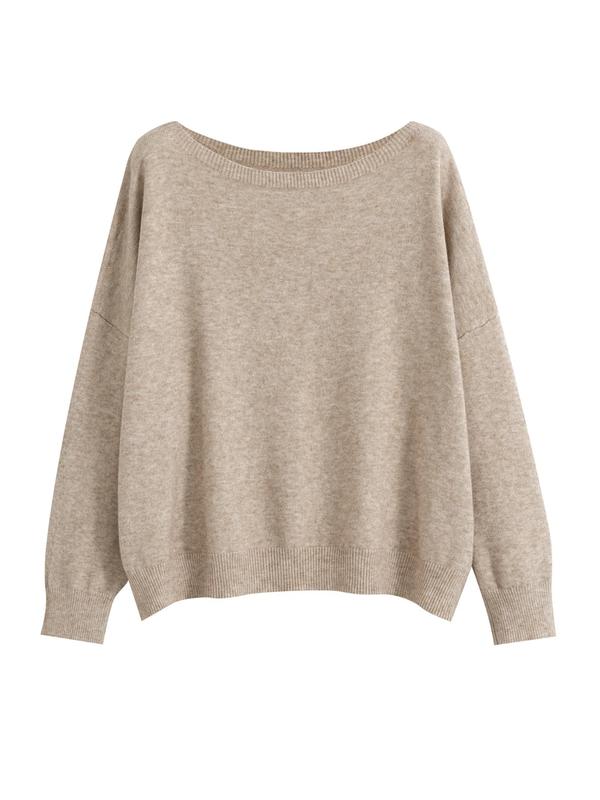 Women's Chic Plain Scoop Neck Knitted Long Sleeve Sweater, Lady Basic Comfort Drop Shoulder Crewneck Knitting Back To School Jumper, Fall Clothes, 2024 Knitwear Clothes, Womenswear, Fall Outfits, Earthtone Fallfreshness, Vintage Clothing