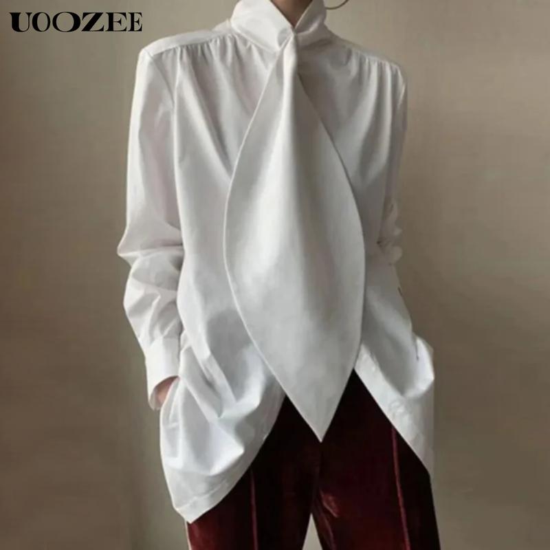 UOOZEE Women's White Loose Designer Top - Comfortable, non-stretchy fabric for an effortless everyday style, suitable for commuting, fashion street shots, parties sleeve blouse