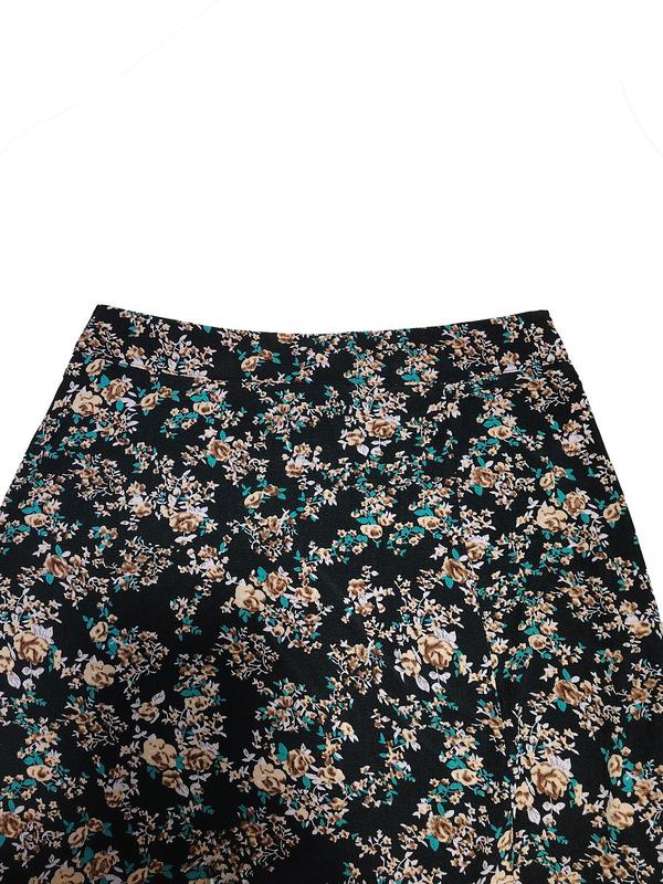 Women's Ditsy Floral Print Split Thigh Long Skirt, Boho Casual High Waist A Line Vintage Skirt for Beach Holiday Vacation, Ladies All Seasons Clothes