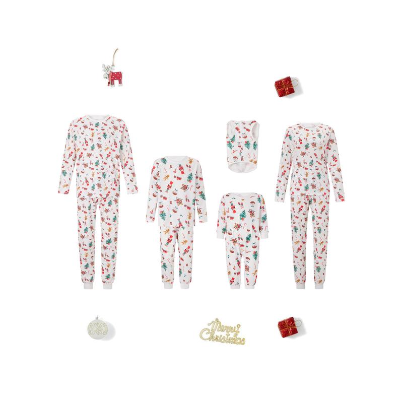 Christmas Pajamas for Family Long Sleeve Cartoon Print Tops + Pants Set Holiday Sleepwear