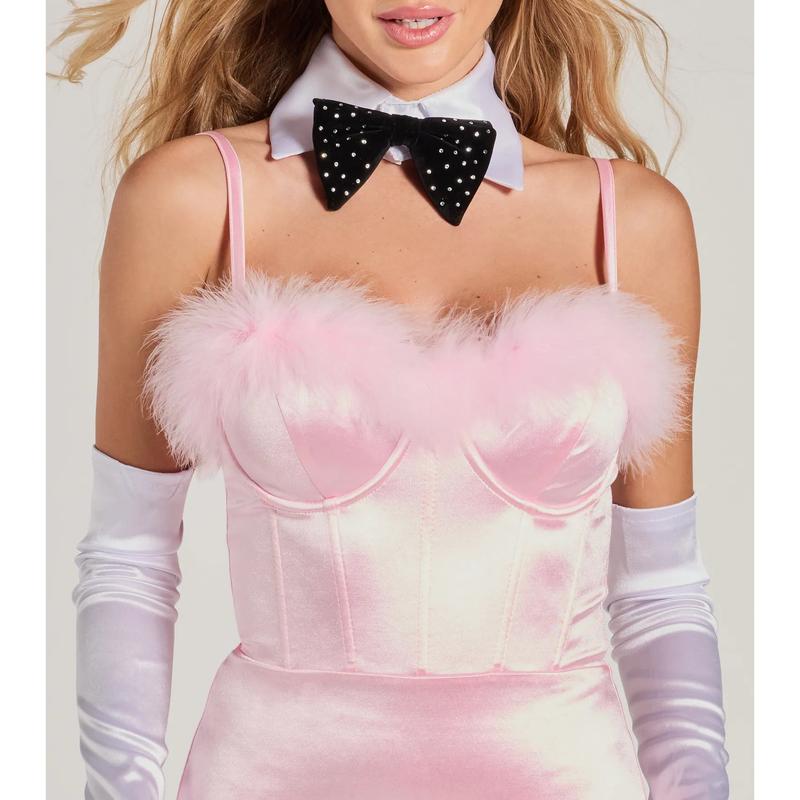 Bunny Bombshell Feather Trim Corset Bodysuit