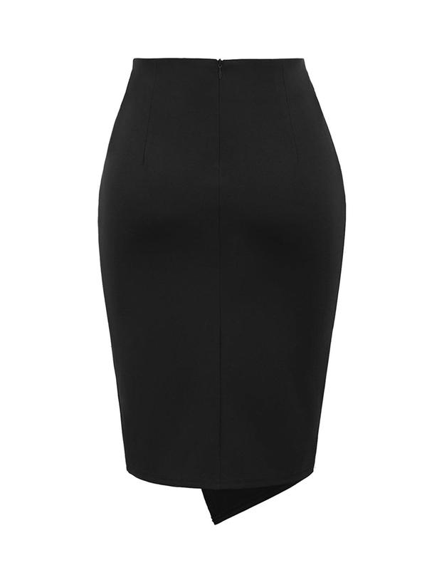 Women's Solid Twist Wrap Bodycon Skirt, Elegant Fashion High Waist Knee Length Skirt, Skirts for Women, Ladies Bottoms for All Seasons Work Business Daily Wear