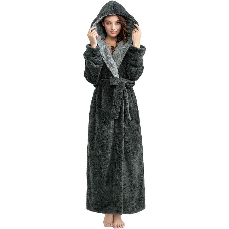 Robes for Women with Hood Long Soft Warm Full Length Bathrobes Luxurious Plush Fleece Winter Robes