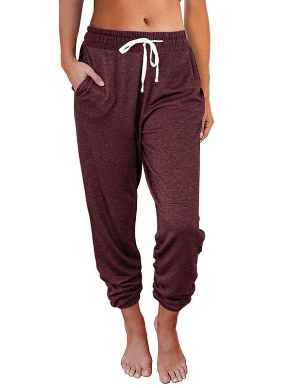 Women's Plain Drawstring Waist Jogger Pants, Casual Pocket Trousers for Spring & Fall, Going Out Bottoms, Women's Bottoms for Daily Wear