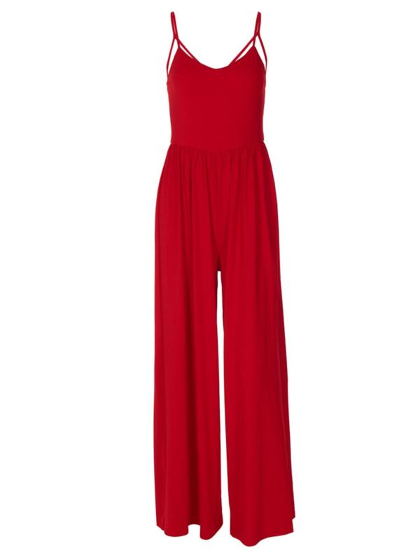 Women's Plain Criss Cross Backless Ruched Wide Leg Jumpsuit, Casual Sleeveless Spaghetti Strap Jumpsuit for Summer, Ladies Clothes for Daily Wear,  Utah Girl Fits Jumpsuit for Women, Overalls for Women, Summer Outfits 2024, Women's Clothing