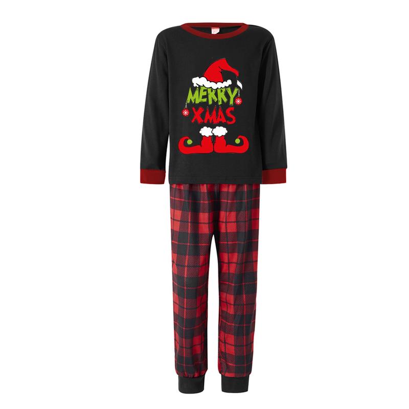 Christmas Pajamas For Family Christmas Family Pajamas Matching Set, Long Sleeve Letters Print T-shirt with Plaid Pants Sleepwear Loungewear