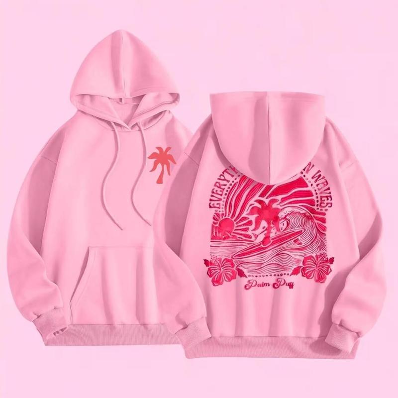 Pink palm shirt, Unisex Pullover Hoodie – Cozy, Stylish Casual Wear. Gift for Teens and Adults, Gift For Him Her, Everything Comes In Waves Hoodie